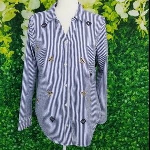 Crown Ivy PL L Petite Blouse Blue White Stripes